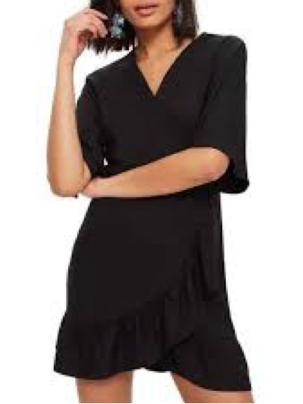 Nwt Topshop Black Surplice Wrap Ruffle Shirt Sleeve Dress, Size 4